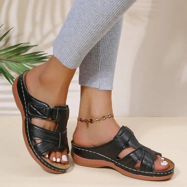 Scarpe Estive Donna con Zeppa Ergonomica e Velcro Regolabile - Comode, Traspiranti e Leggere Tutto il Giorno