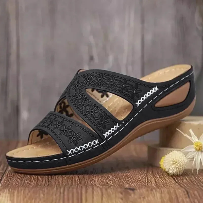 Sandali Donna Estivi con Ricamo - Comfort Ortopedico, Antiscivolo e Stile Artigianale
