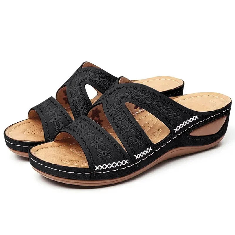 Sandali Donna Estivi con Ricamo - Comfort Ortopedico, Antiscivolo e Stile Artigianale