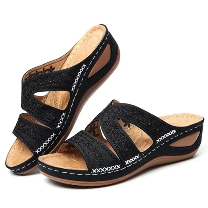 Sandali Donna Estivi con Ricamo - Comfort Ortopedico, Antiscivolo e Stile Artigianale