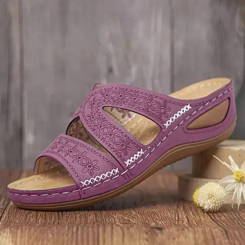 Sandali Donna Estivi con Ricamo - Comfort Ortopedico, Antiscivolo e Stile Artigianale