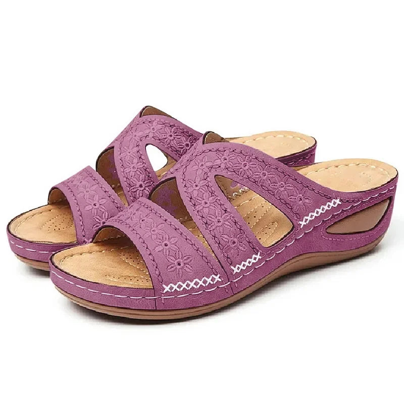 Sandali Donna Estivi con Ricamo - Comfort Ortopedico, Antiscivolo e Stile Artigianale