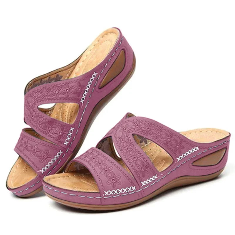 Sandali Donna Estivi con Ricamo - Comfort Ortopedico, Antiscivolo e Stile Artigianale