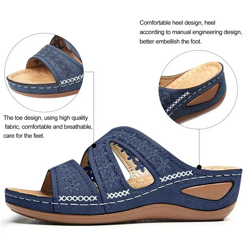 Sandali Donna Estivi con Ricamo - Comfort Ortopedico, Antiscivolo e Stile Artigianale