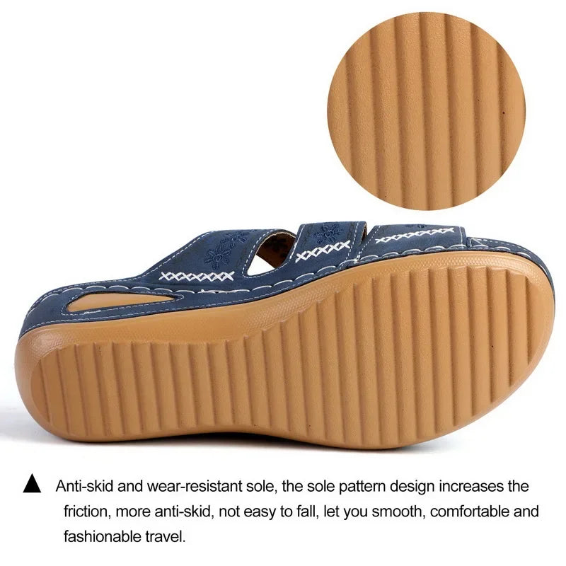 Sandali Donna Estivi con Ricamo - Comfort Ortopedico, Antiscivolo e Stile Artigianale