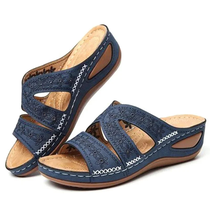 Sandali Donna Estivi con Ricamo - Comfort Ortopedico, Antiscivolo e Stile Artigianale