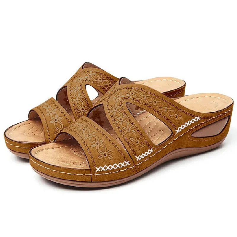 Sandali Donna Estivi con Ricamo - Comfort Ortopedico, Antiscivolo e Stile Artigianale