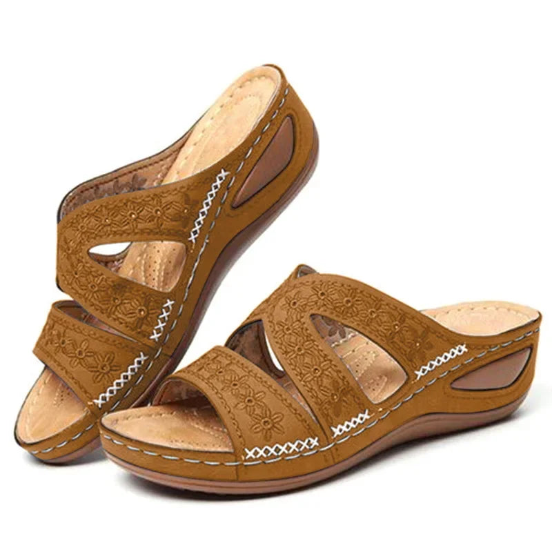 Sandali Donna Estivi con Ricamo - Comfort Ortopedico, Antiscivolo e Stile Artigianale