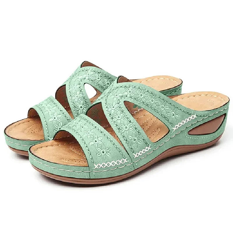 Sandali Donna Estivi con Ricamo - Comfort Ortopedico, Antiscivolo e Stile Artigianale