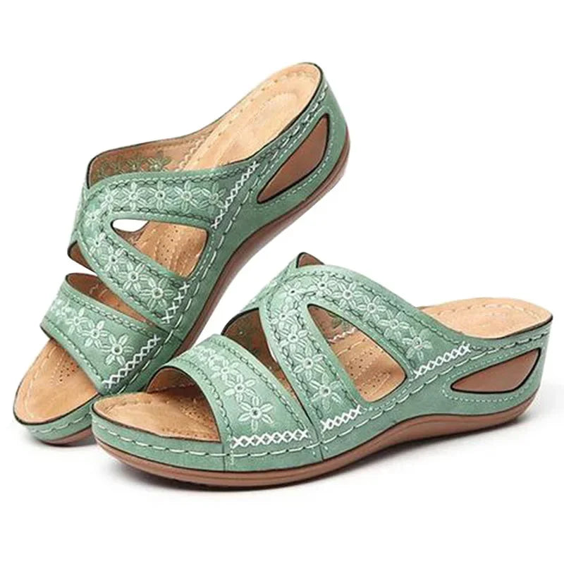 Sandali Donna Estivi con Ricamo - Comfort Ortopedico, Antiscivolo e Stile Artigianale