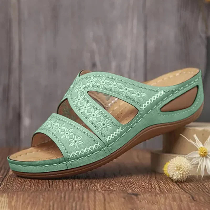 Sandali Donna Estivi con Ricamo - Comfort Ortopedico, Antiscivolo e Stile Artigianale