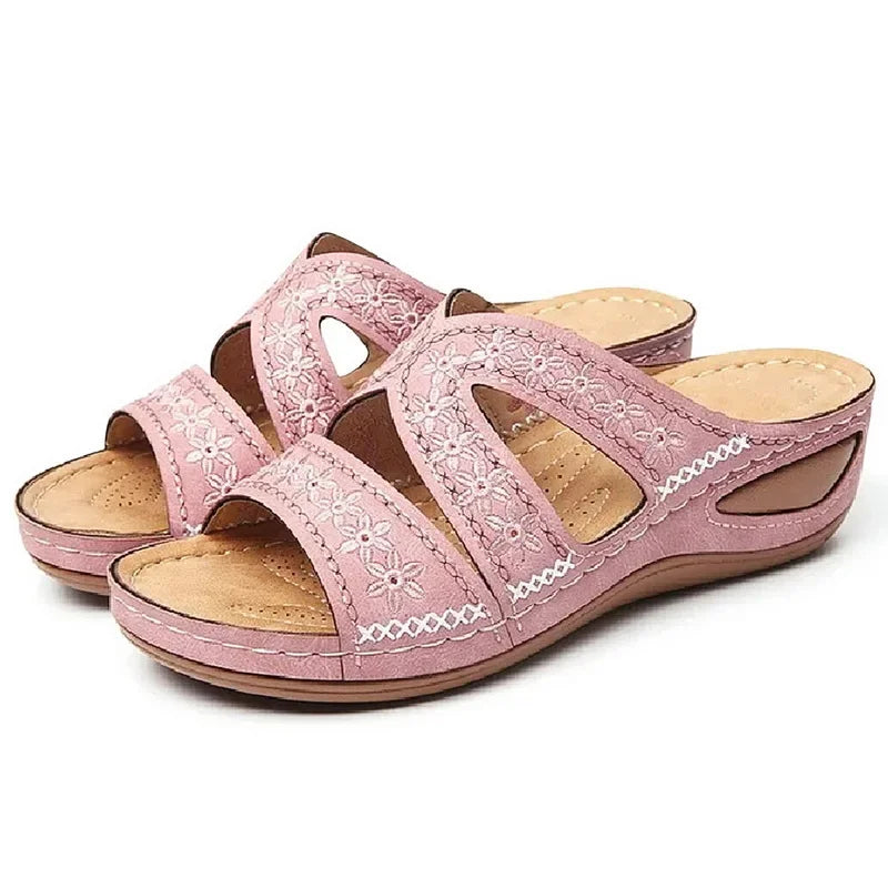 Sandali Donna Estivi con Ricamo - Comfort Ortopedico, Antiscivolo e Stile Artigianale