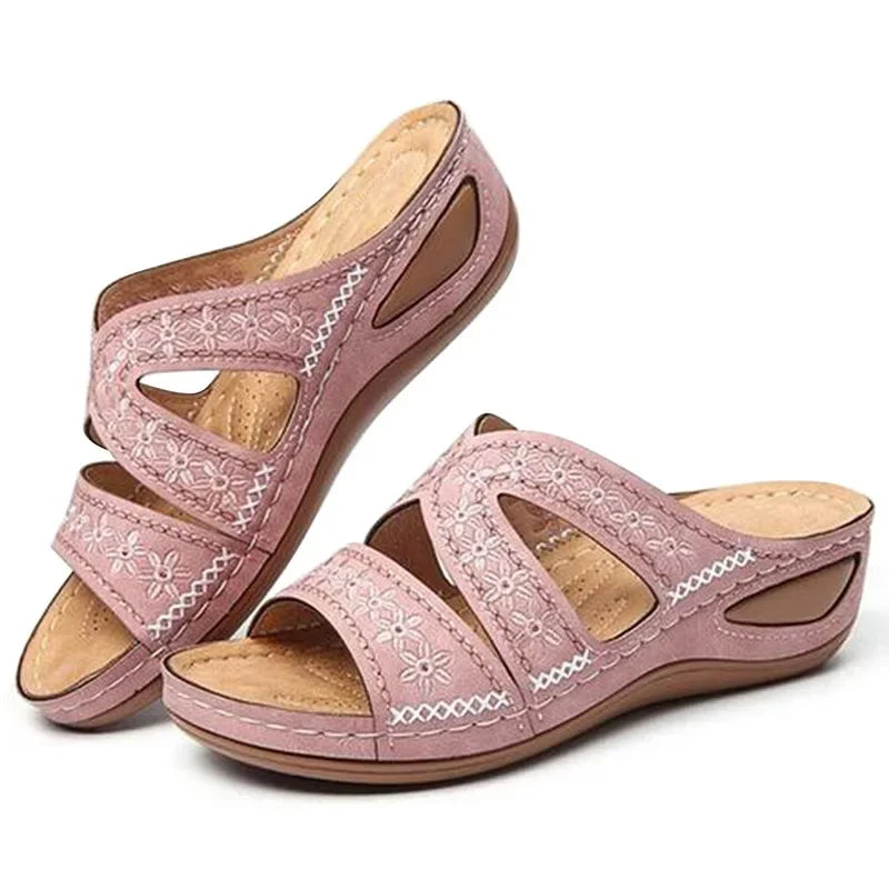 Sandali Donna Estivi con Ricamo - Comfort Ortopedico, Antiscivolo e Stile Artigianale