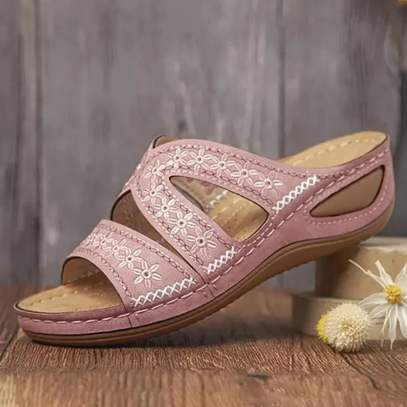 Sandali Donna Estivi con Ricamo - Comfort Ortopedico, Antiscivolo e Stile Artigianale