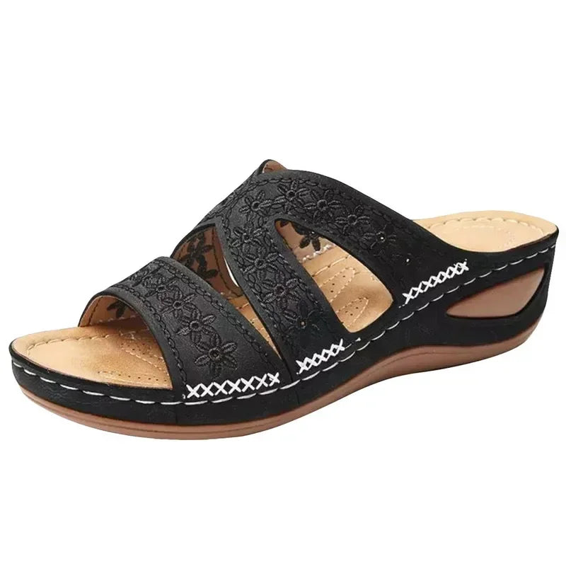 Sandali Donna Estivi con Ricamo - Comfort Ortopedico, Antiscivolo e Stile Artigianale