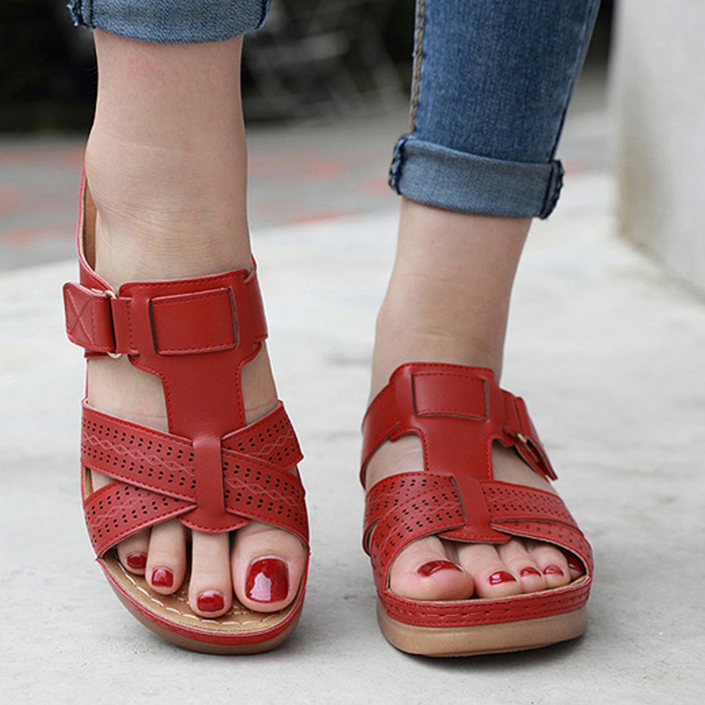 Scarpe Estive Donna con Zeppa Ergonomica e Velcro Regolabile - Comode, Traspiranti e Leggere Tutto il Giorno