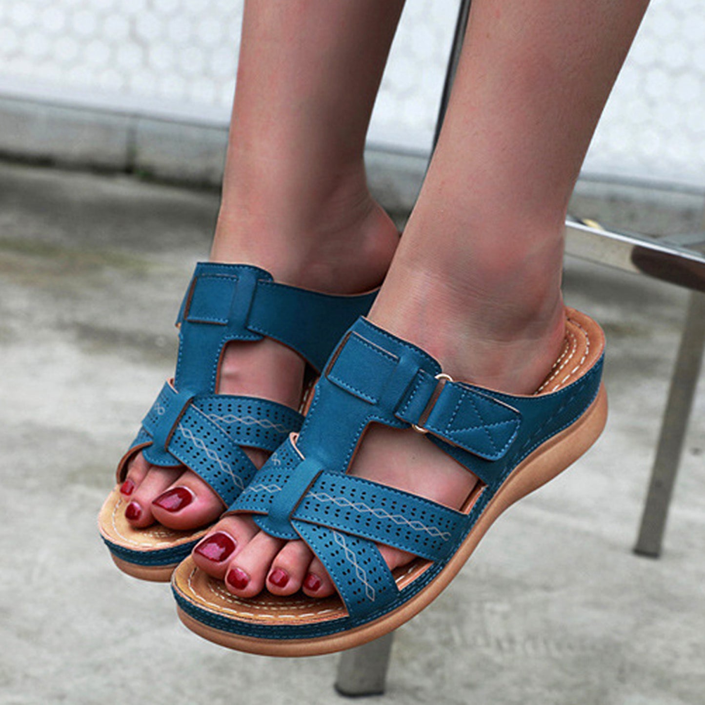 Scarpe Estive Donna con Zeppa Ergonomica e Velcro Regolabile - Comode, Traspiranti e Leggere Tutto il Giorno