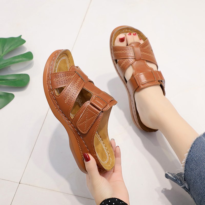 Scarpe Estive Donna con Zeppa Ergonomica e Velcro Regolabile - Comode, Traspiranti e Leggere Tutto il Giorno