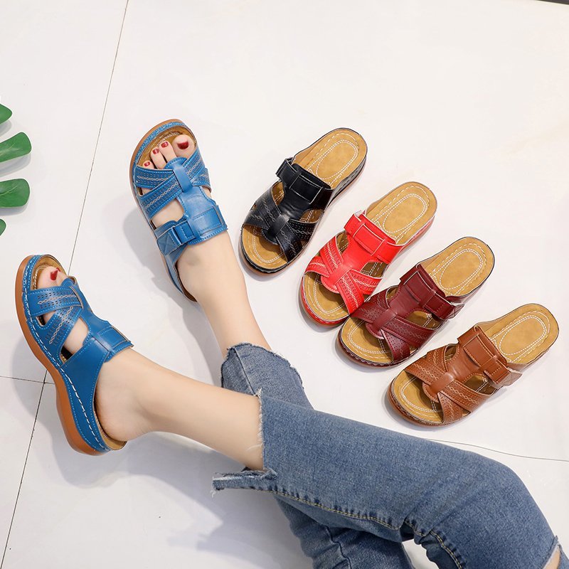 Scarpe Estive Donna con Zeppa Ergonomica e Velcro Regolabile - Comode, Traspiranti e Leggere Tutto il Giorno