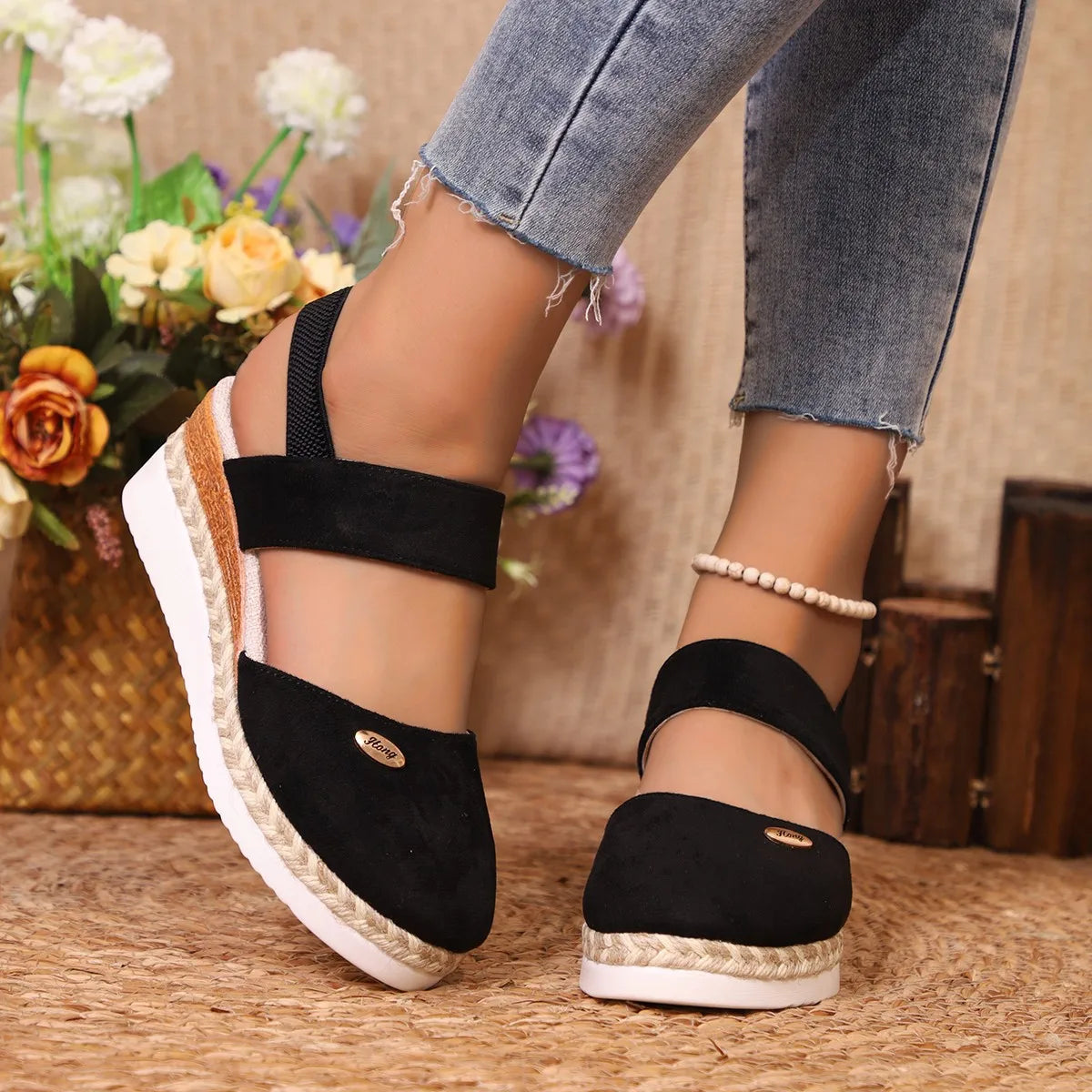 Scarpe Estive Donna con Zeppa in Corda e Cinturino Elastico - Comode, Eleganti e Leggere Tutto il Giorno