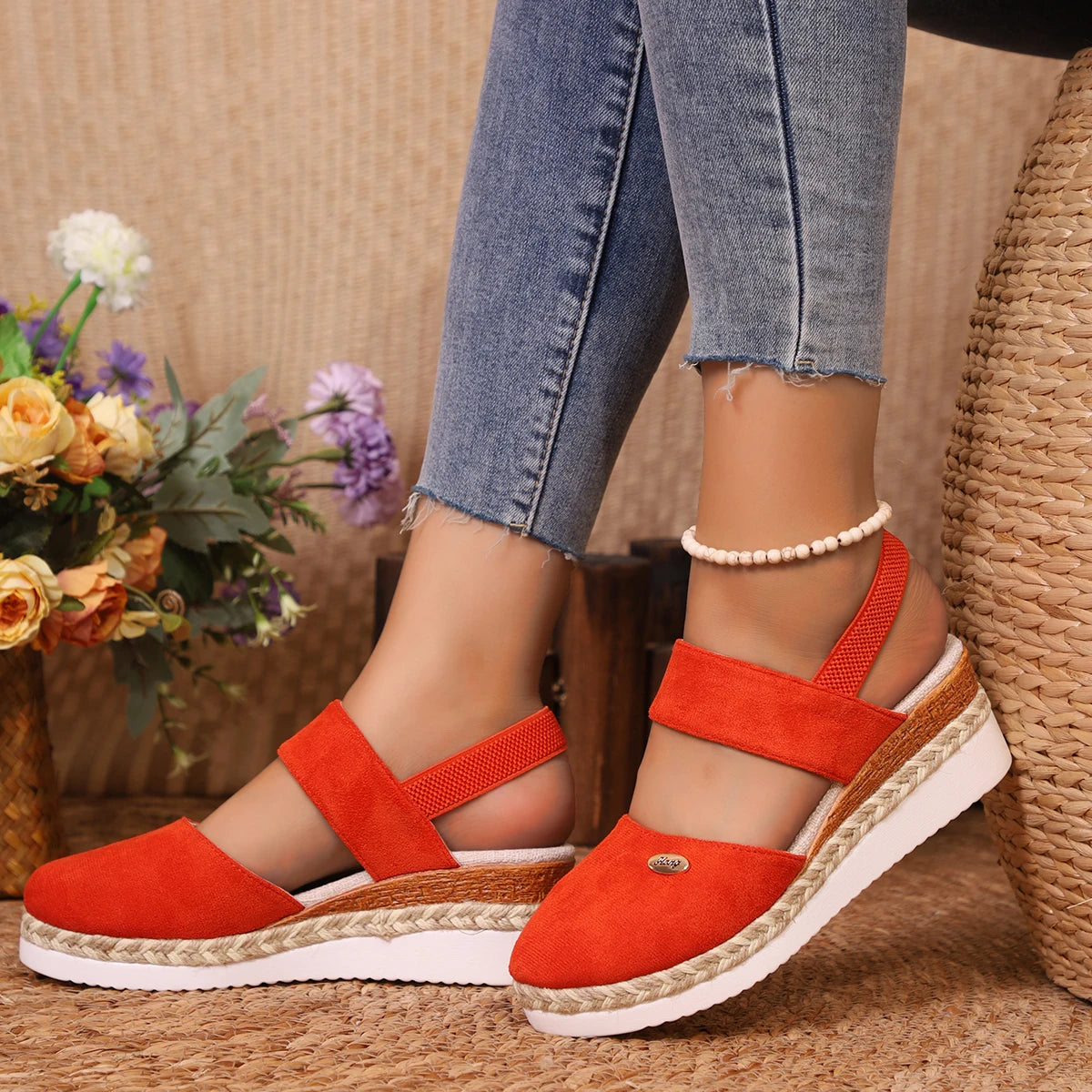 Scarpe Estive Donna con Zeppa in Corda e Cinturino Elastico - Comode, Eleganti e Leggere Tutto il Giorno