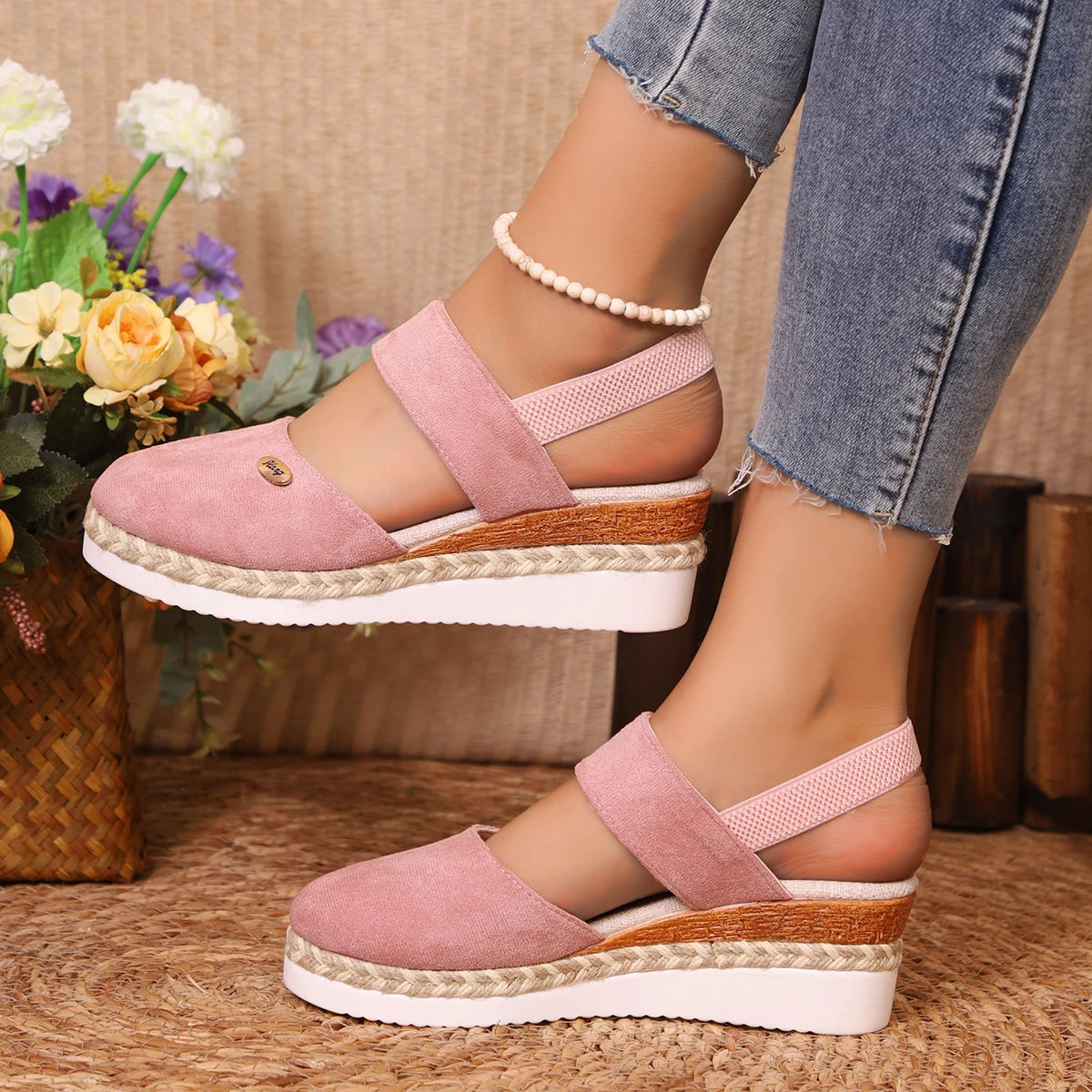 Scarpe Estive Donna con Zeppa in Corda e Cinturino Elastico - Comode, Eleganti e Leggere Tutto il Giorno