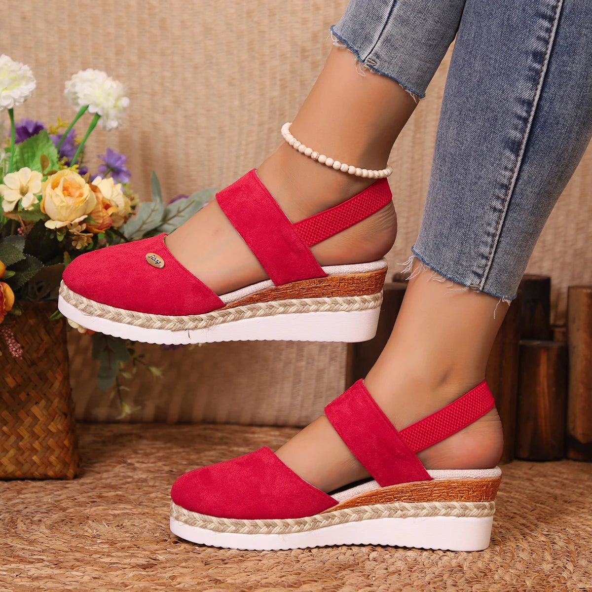 Scarpe Estive Donna con Zeppa in Corda e Cinturino Elastico - Comode, Eleganti e Leggere Tutto il Giorno
