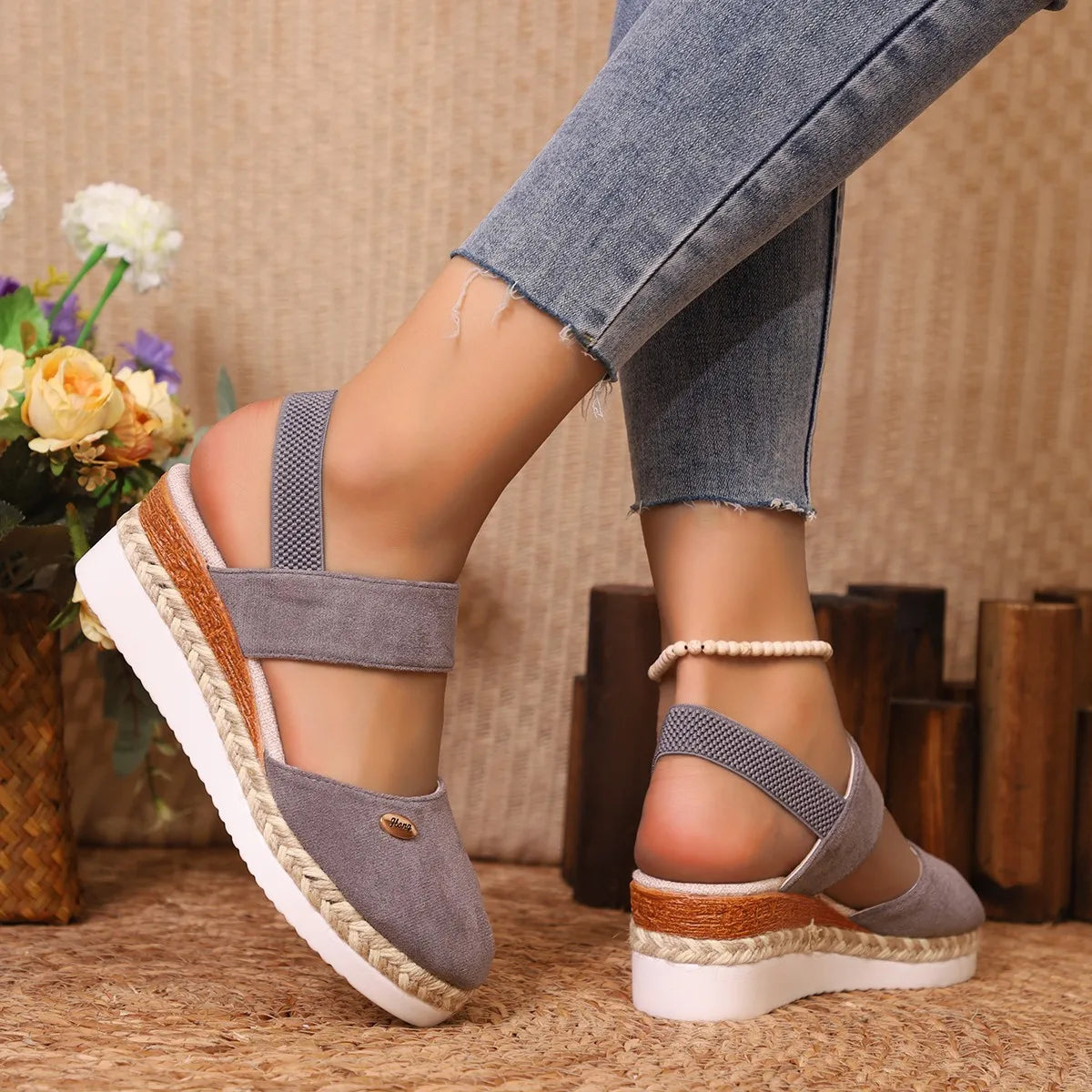 Scarpe Estive Donna con Zeppa in Corda e Cinturino Elastico - Comode, Eleganti e Leggere Tutto il Giorno