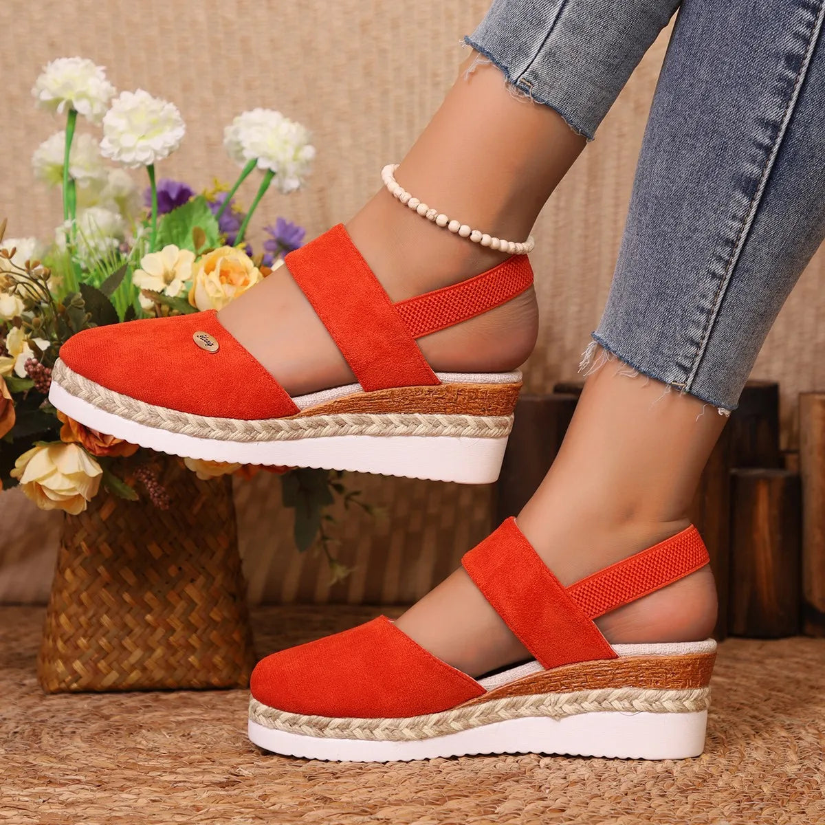 Scarpe Estive Donna con Zeppa in Corda e Cinturino Elastico - Comode, Eleganti e Leggere Tutto il Giorno