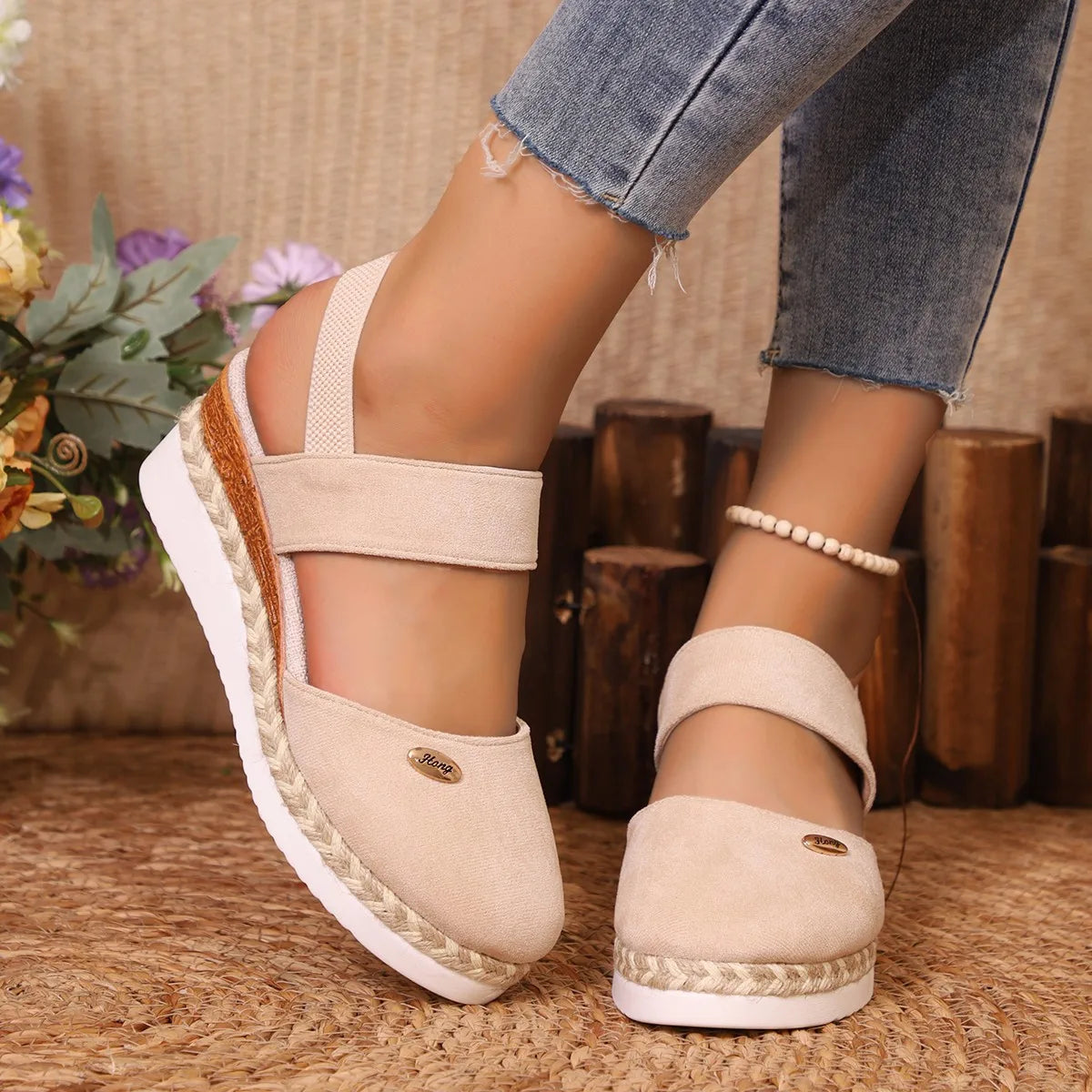 Scarpe Estive Donna con Zeppa in Corda e Cinturino Elastico - Comode, Eleganti e Leggere Tutto il Giorno