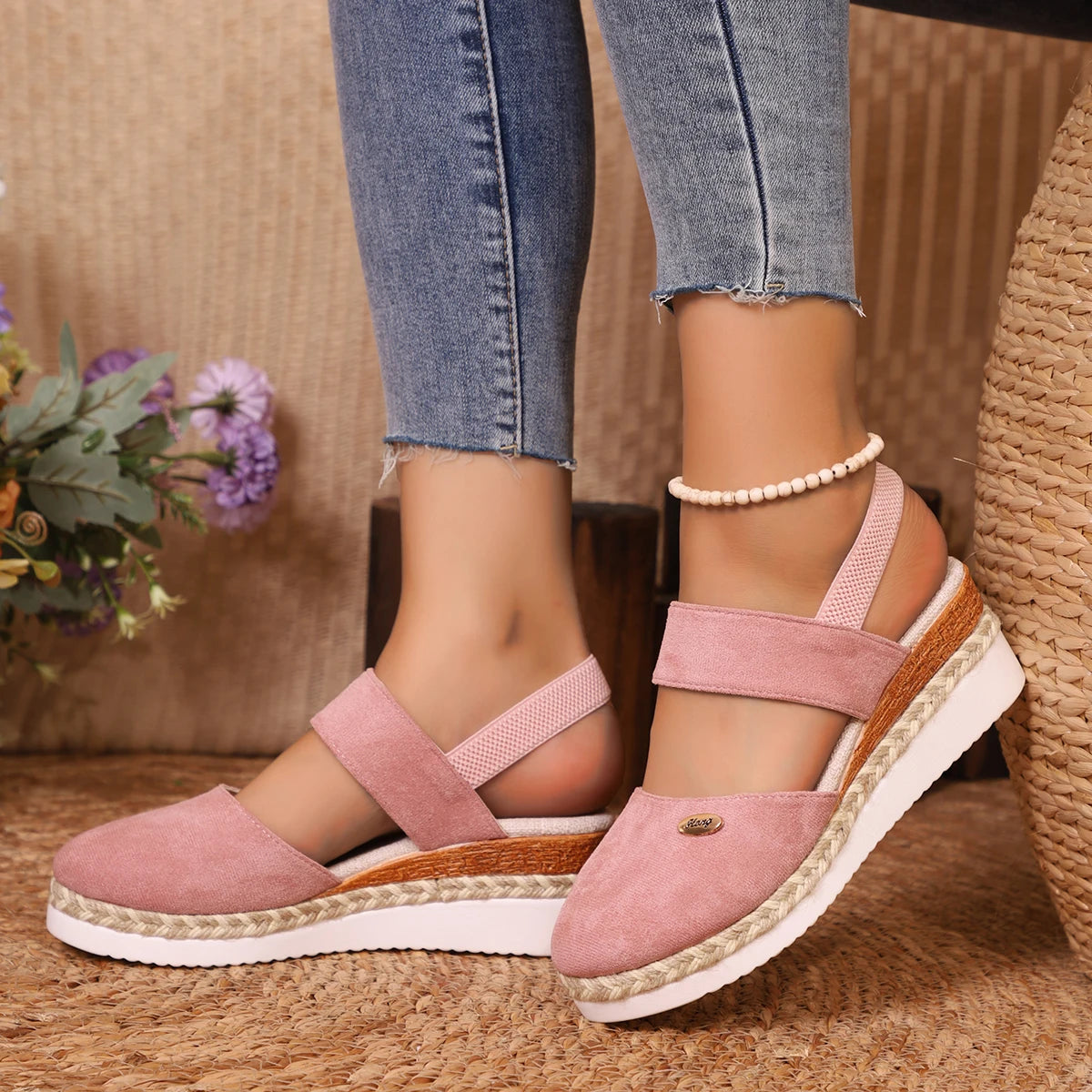 Scarpe Estive Donna con Zeppa in Corda e Cinturino Elastico - Comode, Eleganti e Leggere Tutto il Giorno