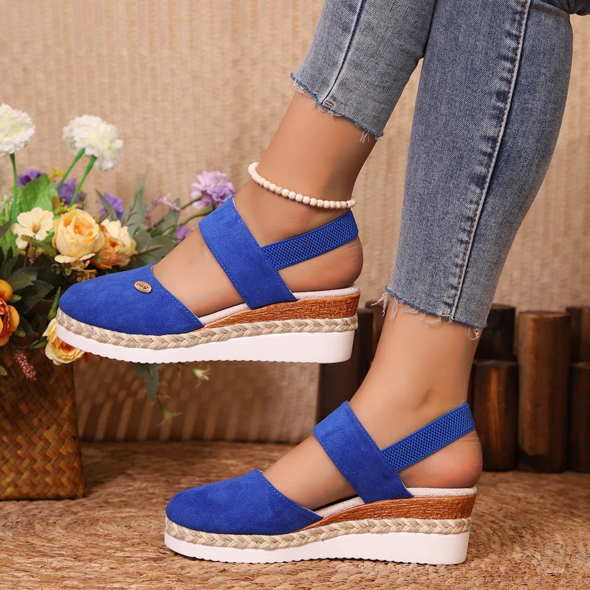 Scarpe Estive Donna con Zeppa in Corda e Cinturino Elastico - Comode, Eleganti e Leggere Tutto il Giorno